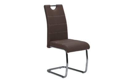 A Dorottya étkezőszék barna textil bőr kárpitjával és króm fém lábaival egy modern és karakteres darab, amely tökéletes választás lehet az Ön otthonába. A kényelmes, párnázott ülőfelület és a stabil króm fém lábak egy ideális választássá teszik a mindennapi használatra.