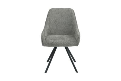 Kamilla forgó étkezőszék, elegáns és modern megjelenéssel, kényelmes, puha szürke buklé kárpitozással. Fém lábai stabilitást biztosítanak, a 360° -ban forgó kialakítás pedig extra kényelmet nyújt a mindennapi használat során.