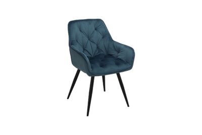 A Mia étkezőszék türkiz bársony borítása és modern, letisztult megjelenése eleganciát és stílust csempész bármely helyiségbe. Kellemesen puha kárpitozása kényelmes ülést nyújt, míg masszív fém lábai pedig a megbízhatóságáról gondoskodnak.
