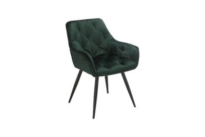 A Mia étkezőszék zöld bársony borítása és modern, letisztult megjelenése eleganciát és stílust csempész bármely helyiségbe. Kellemesen puha kárpitozása kényelmes ülést nyújt, míg masszív fém lábai pedig a megbízhatóságáról gondoskodnak.