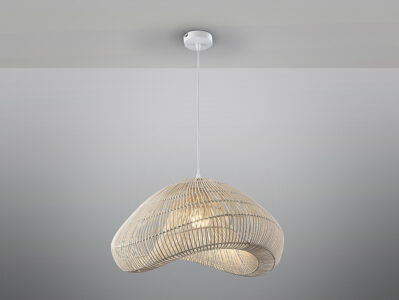 Sabah lámpa fehér 567592 fém függeszték, LED izzóval, fémből készült, patinás fehér felülettel, rattan búrával. Állítható hosszúsággal.