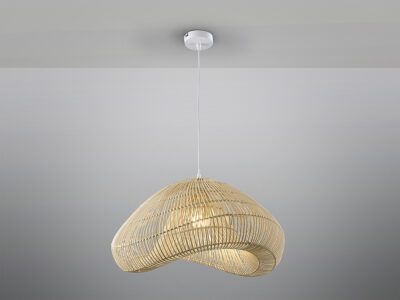 Sabah lámpa természetes 567592 LED izzóval, fémből készült, patinás fehér felülettel, fonott rattan búrával. Állítható hosszúsággal.
