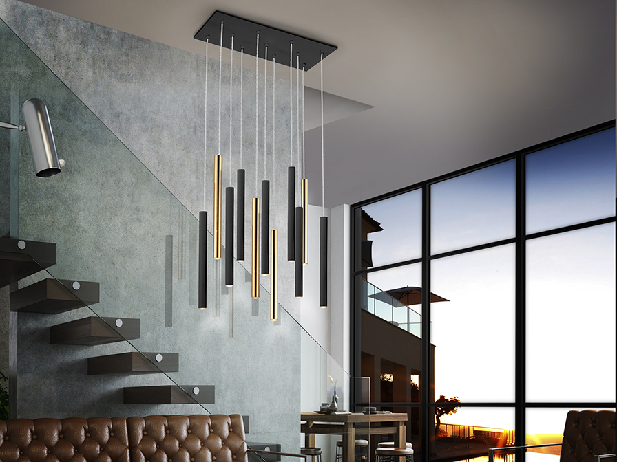 Varas csillár 373357D Varas csillár 373357D fémből készült csillár. A lámpaburák opál szilikonból készültek, arany és matt fekete kivitelben. Állítható hosszúsággal.