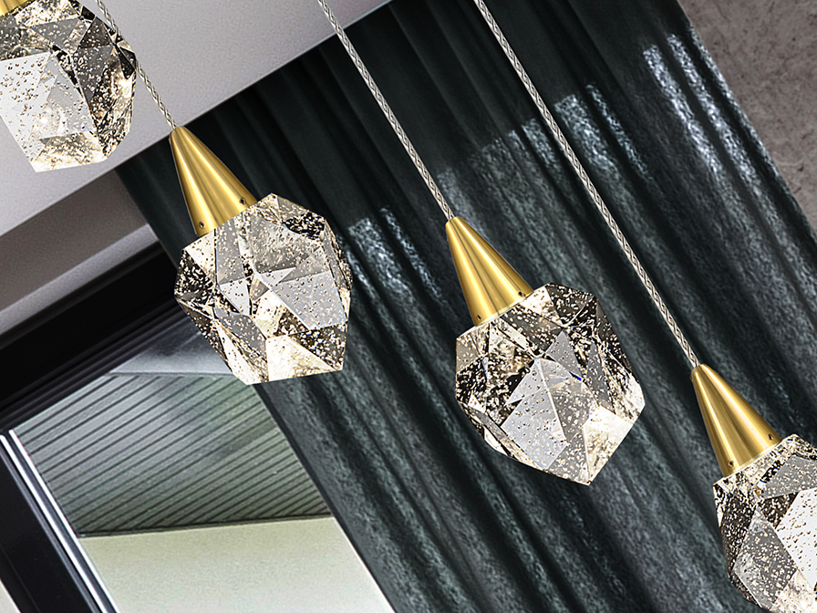 Aquaria csillár 157261 Aquaria csillár 157261 fémből készült lámpatesttel, matt arany felülettel. Tömör üvegből készült, sokszögű búrái, dekoratív buborék díszítést kaptak.