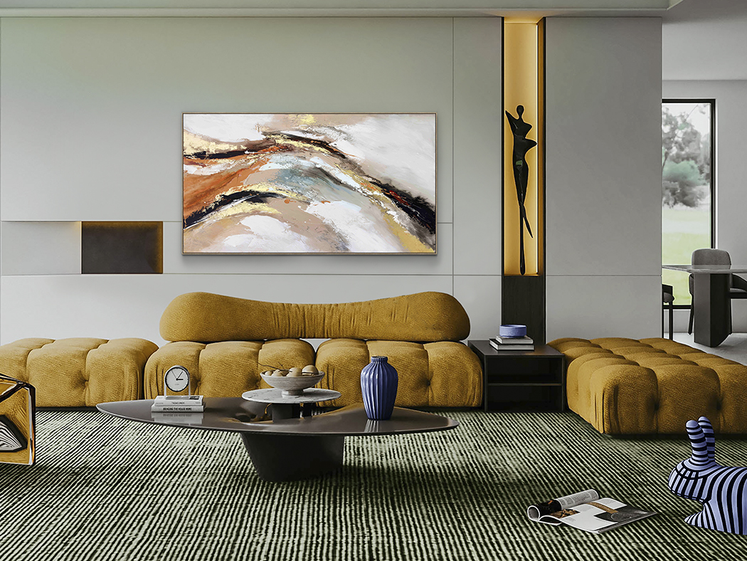 Gestos festmény 518918 Gestos festmény 518918 akrilfestékkel készült, arany dekorral, feszített vásznon. Polisztirol keretben. Függőlegesen és vízszintesen is falra akasztható.