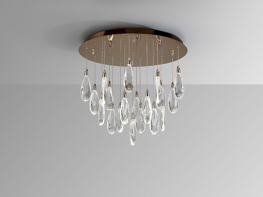 Lagrimas csillár 452489 Lagrimas csillár 452489 elegáns rózsaarany felülettel. A lámpa búrát finoman csiszolt, repedezett szélű üvegcseppek alkotják. Állítható hosszúsággal.