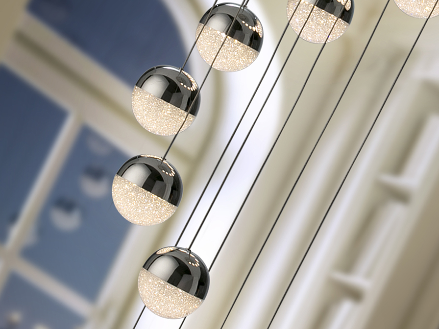 Sphere csillár 793746B Sphere csillár 793746B fémből készült csillár, króm felülettel. Polikarbonát lámpa búrkkal belső textúrával, metál és króm fémrészletekkel.