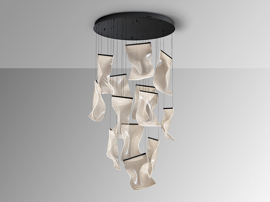 Velos csillár XXL609654D Velos csillár XXL609654D fémből készült csillár, matt fekete felülettel. Mikroprintelt, formázott metakrilát búrákkal. Állítható hosszúsággal.