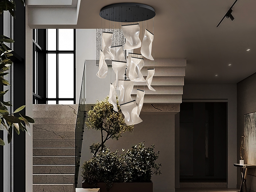 Velos csillár XXL609654D Velos csillár XXL609654D fémből készült csillár, matt fekete felülettel. Mikroprintelt, formázott metakrilát búrákkal. Állítható hosszúsággal.