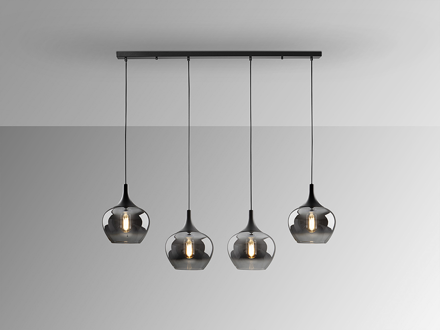 Opaz csillár 614245 Opaz csillár 614245 matt fekete felülettel. A lámpabúra fújt üvegből készült, füstszürke homályos színátmenettel. Állítható hosszúsággal.