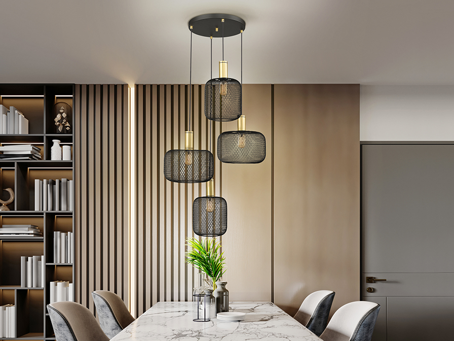 Osiris csillár 910477 Osiris csillár 910477 fémből készült függeszték, fekete felülettel. A lámpabúra fémhálóból készült, fekete felülettel. Állítható hosszúsággal.